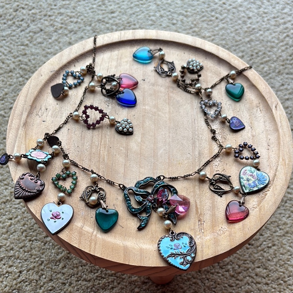 Glassworks studio Charming Heart Pendant Necklace with Multicolor Charms